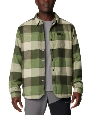 Columbia Men's Windward Ii Snap-front Sherpa Lined Plaid Shirt Jacket In Canteen Multi Windowpane Check