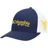 COLUMBIA COLUMBIA NAVY WEST VIRGINIA MOUNTAINEERS PFG SNAPBACK ADJUSTABLE HAT