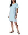Columbia Park T-shirt Dress Women's Blue Cotton Round Neck Pullover Fts630 In Blue