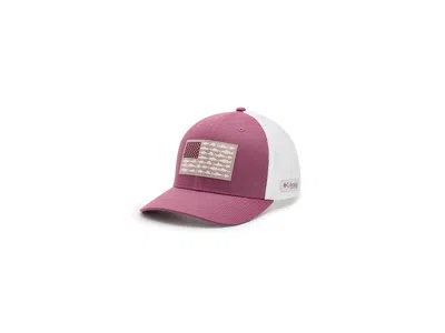 Columbia Pfg Fish Flag Mesh Ball Cap Baseball Caps Antique Mauve/white/us Fish Flag: Xxl (7 3/8-8), Cotton/el In Pink