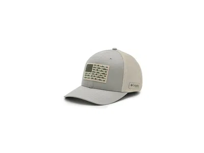 Columbia Pfg Fish Flag Mesh Ball Cap Baseball Caps Grey Green/fossil/us Fish Flag: Xxl (7 3/8-8), Cotton/elas In Gray
