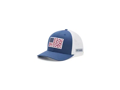 Columbia Pfg Fish Flag Mesh Ball Cap Baseball Caps Night Tide/white: Xxl (7 3/8-8), Cotton/elastane In Blue