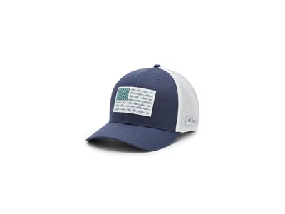Columbia Pfg Fish Flag Mesh Ball Cap Baseball Caps Nocturnal/white/us Fish Flag: Xxl (7 3/8-8), Cotton/elasta In Blue