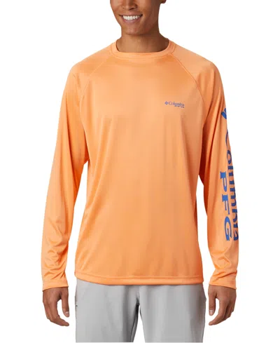 Columbia Pfg Men's Terminal Tackle Upf 50 Quick Dry Shirt In Bright Nectar,vivid Blue Logo