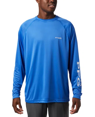 Columbia Pfg Men's Terminal Tackle Upf 50 Quick Dry Shirt In Vivid Blue,cool Gray Logo