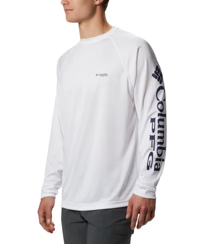 Columbia Pfg Men's Terminal Tackle Upf 50 Quick Dry Shirt In White,nightshade Logo