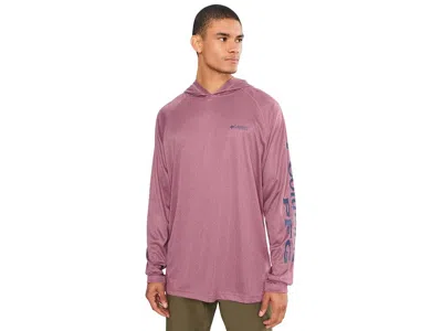 Columbia Pfg Terminal Tackle Hoodie Men's Sweatshirt Antique Mauve Heather/nocturnal Logo: Lg, Polyester