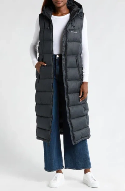 Columbia Pike Lake Water Repellent Hooded Long Puffer Vest In Black