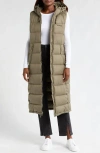 Columbia Pike Lake Water Repellent Hooded Long Puffer Vest In Stone Green