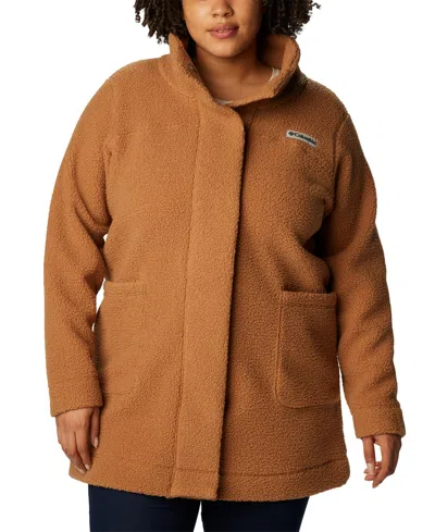 Columbia Plus Size Active Panorama Stand-collar Long Jacket In Camel Brown