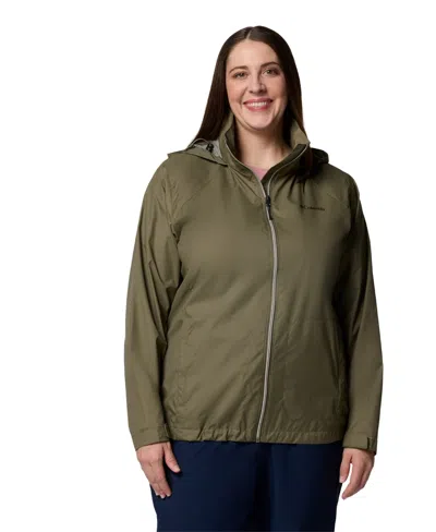 Columbia Plus Size Lightweight Rain Shell Jacket In Green