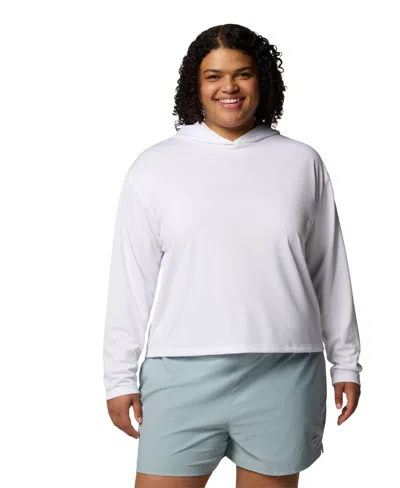 Columbia Plus Size Pfg Solar Stream Long Sleeve Hoodie Top In White