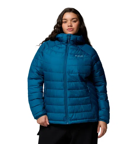 Columbia Plus Size Powder Lite Ii Insulated Puffer Water-resistant Hooded Jacket In Blue