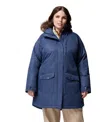 Columbia Plus Size Suttle Mountain Hooded Faux-fur-trim Long Insulated Coat In Blue