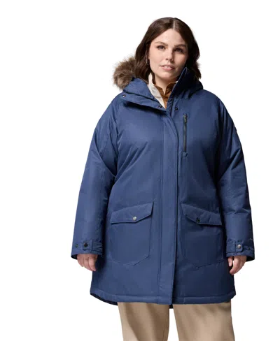 Columbia Plus Size Suttle Mountain Hooded Faux-fur-trim Long Insulated Coat In Blue