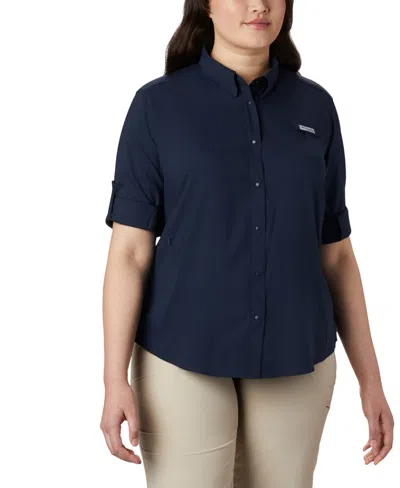 Columbia Plus Size Tamiami Long Sleeve Shirt In Collegiate Navy