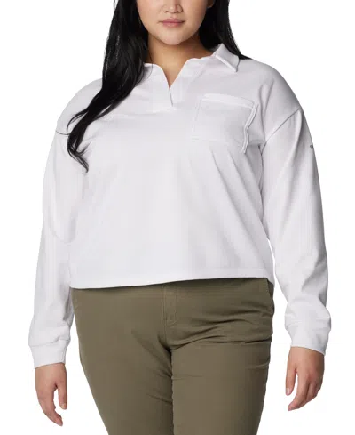 Columbia Plus Size Trek Collared Long-sleeve Top, Created For Macy's In White