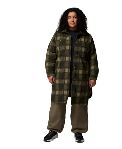 Columbia Plus Size Wildest Venture Long Fleece Coat In Green