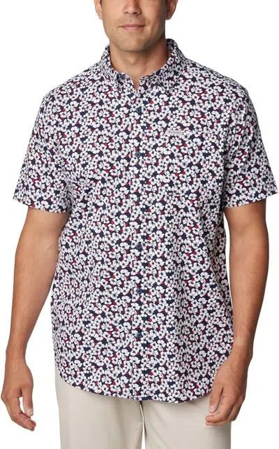 Columbia Rapid Rivers Shirt Men's Navy Floral Short Sleeve Button-down Fts924 In Gray