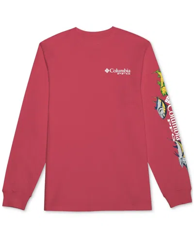 Columbia Riders T-shirt Men's Red Graphic Fishing Gear Long Sleeve Fts853 In Pink