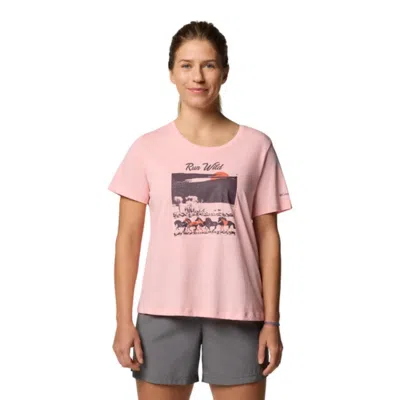 Columbia Ruby Springs T-shirt Women's Pink Graphic Jersey Scoop Neck Jax1336