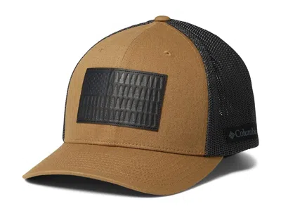 Columbia Rugged Outdoortm Mesh Hat Caps Delta/shark/tree Flag Patch: Sm/md (6 5/8-7) In Brown