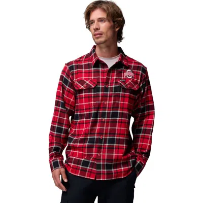 Columbia Scarlet Ohio State Buckeyes Flare Gun Omni-wick Flannel Long Sleeve Button-up Shirt In Multi