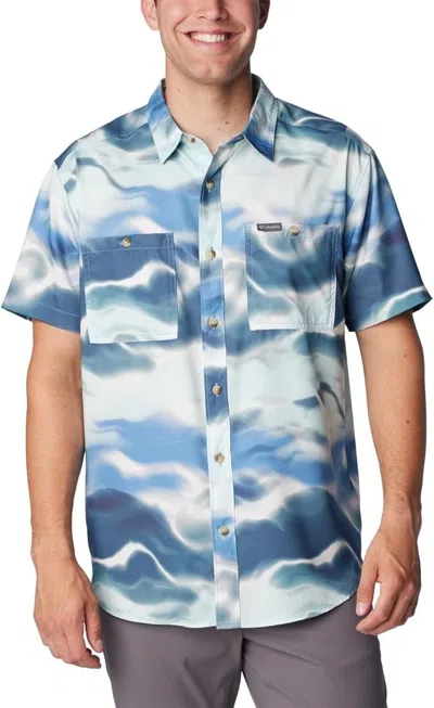 Columbia Shirt Men Blue Upf Utilizer Printed Pockets Button-down Fts798
