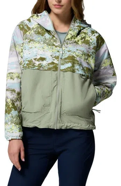 Columbia Spire Valley Print Water Repellent Windbreaker In Citron Haze Fieldaze