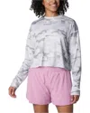 Columbia Super Tidal Light T-shirt Women Gray Camo Long Sleeve Cropped Nwo57 In Gray