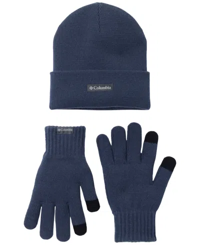 Columbia Touchscreen-compatible Knit Beanie And Gloves, 2-piece Set In Blue