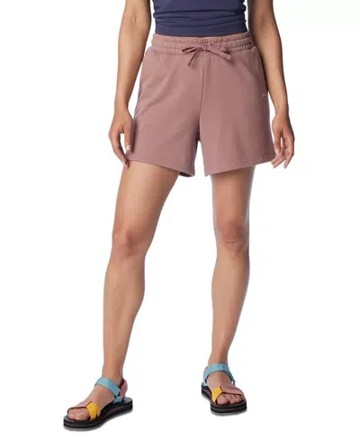 Columbia Trek French Terry Shorts Women's Fig Mid-rise Logo Drawstring Fts607 In Brown
