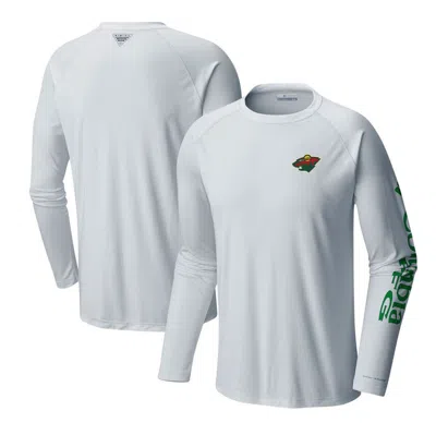 Columbia White Minnesota Wild Terminal Tackle Omni-shade Raglan Long Sleeve T-shirt