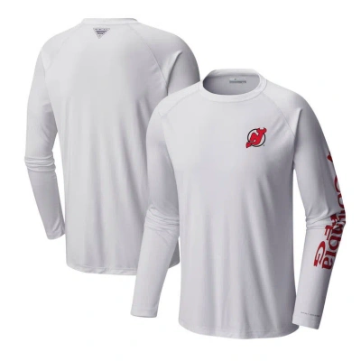 Columbia White New Jersey Devils Terminal Tackle Omni-shade Raglan Long Sleeve T-shirt