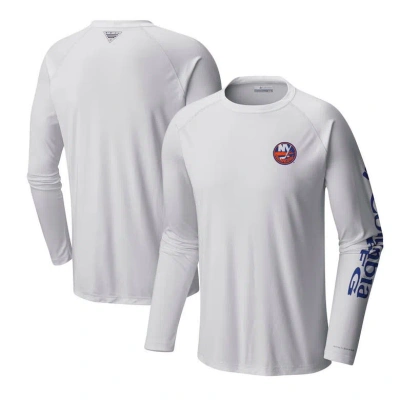 Columbia White New York Islanders Terminal Tackle Omni-shade Raglan Long Sleeve T-shirt