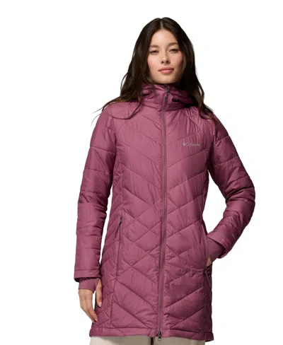 Columbia Women's Heavenly Long Hooded Insulated Water-resistant Jacket In Pink