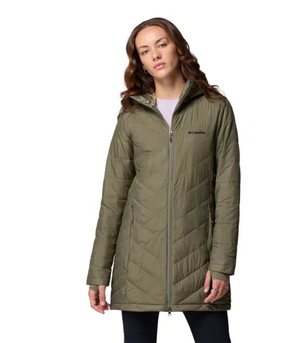 Columbia Women's Heavenly Long Hooded Insulated Water-resistant Jacket In Green