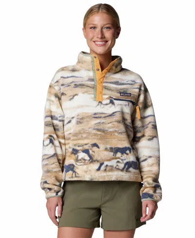 Columbia Women's Helvetia Ii Printed Cropped Half-snap Fleece In Lemon Wash Roaming