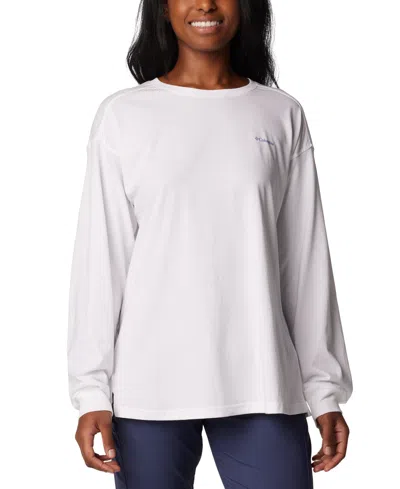 Columbia Women's North Cascades Branded Long-sleeve Crewneck Cotton Top In White,varsity