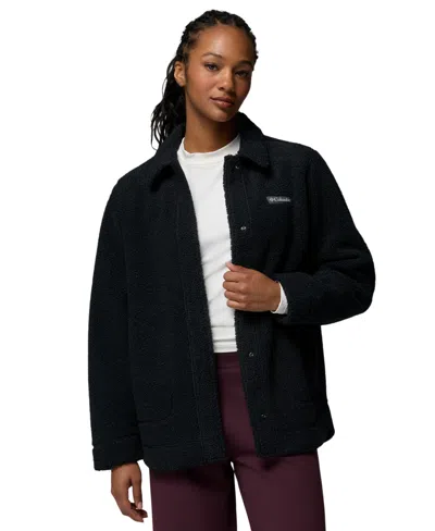 Columbia Women's Panorama Insulated Sherpa-fleece Long-sleeve Shirt Jacket In Black