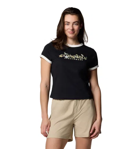 Columbia Women's Rolling Bend Graphic Ringer Top In Black,outback Critters