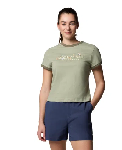 Columbia Women's Rolling Bend Graphic Ringer Top In Safari,outback Critters