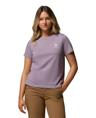 Columbia Women's Rolling Bend Graphic Short Sleeve Top In Purple