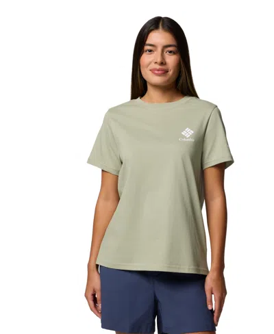 Columbia Women's Rolling Bend Graphic Short Sleeve Top In Safari,stacked Gem