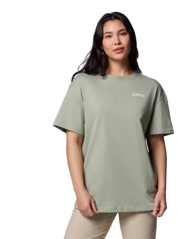 Columbia Women's Short Sleeve Graphic Oversized Top In Safari,timberline Trio