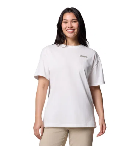 Columbia Women's Short Sleeve Graphic Oversized Top In Sea Salt,timberline Trio