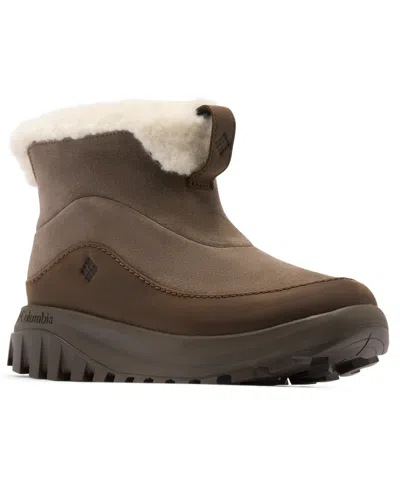 Columbia Women's Water Resistant Suede Shearling Lined Snowtrot Ease Slip-on Booties In Brown