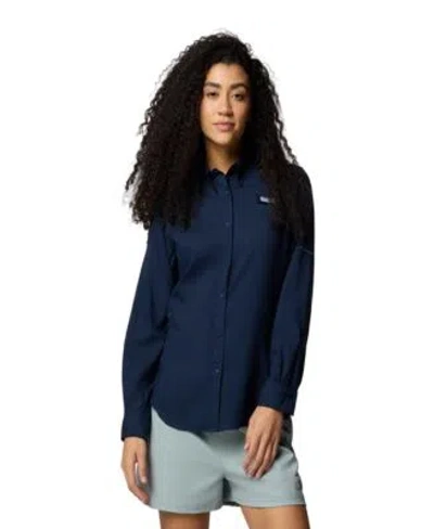 Columbia Womens Pfg Tamiami Ii Long Sleeved Shirt Xs 3x In Blue
