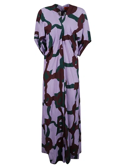Colville Cocoon Abstract-print Maxi Dress In Lilac/brown/green