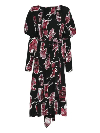 Colville Delphi Pleated Abstract-print Dress In Black